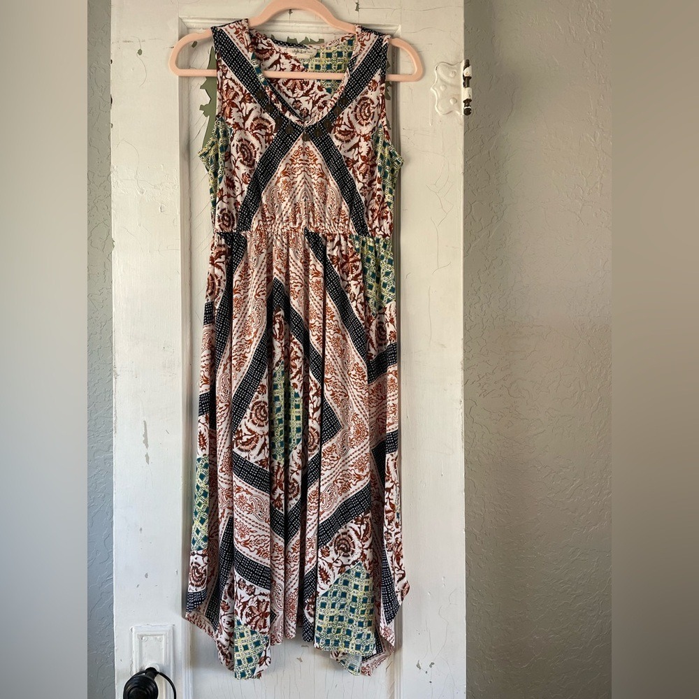 Style & Co Petite Boho Paisley Coin‎ Charm Handkerchief Hem Dress PS Multi Color